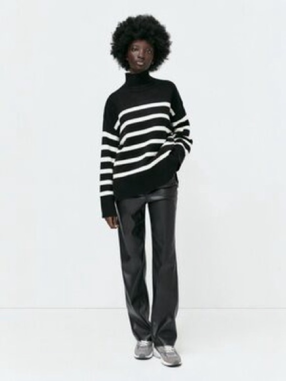 Zara Black and White Striped Turtleneck Sweater